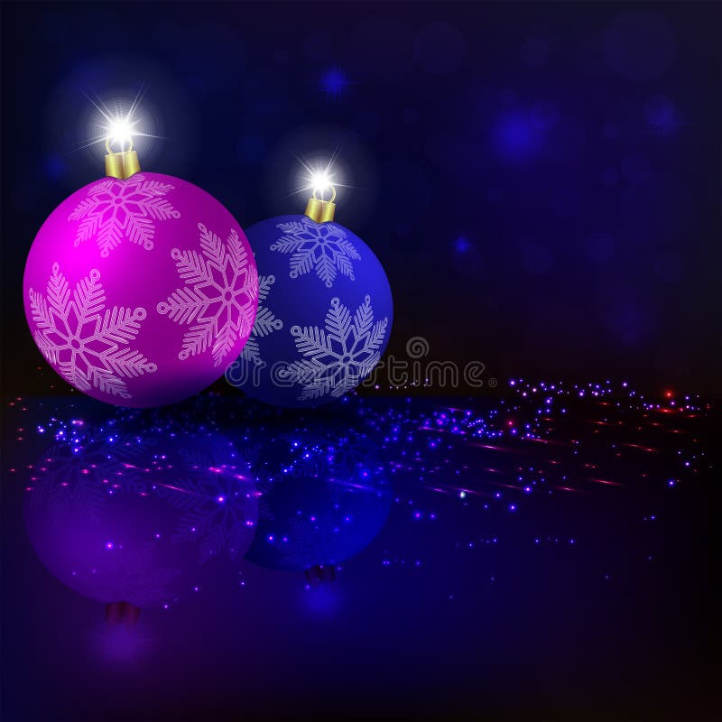 Christmas dark composition of a blue shade with silhouettes of New Year s balls of blue and violet color.