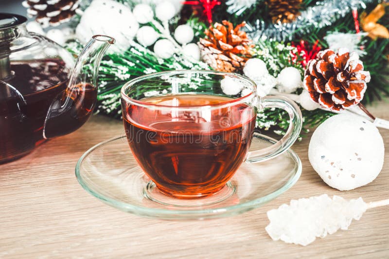 Christmas Decorated Cup of Tea Stock Photo - Image of celebration, life ...