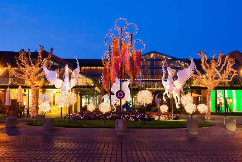 Christmas decorated shopping center