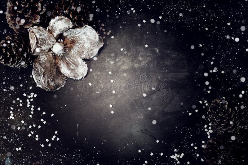 Christmas decoration background over black chalkboard, top view. royalty free stock photos Christmas decoration background over black chalkboard, top view. royalty free stock photos