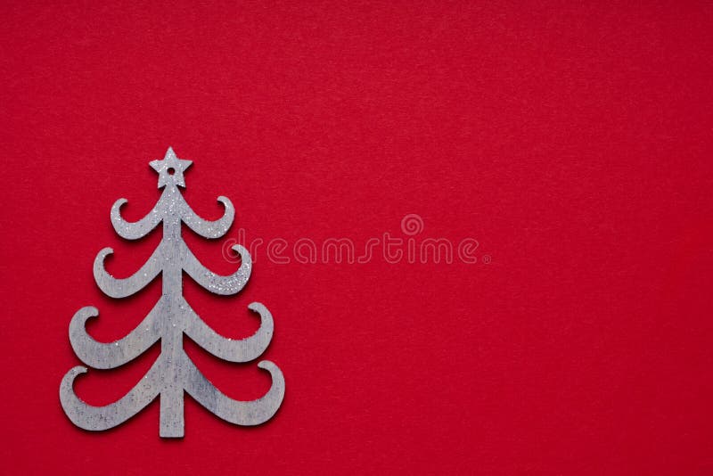 Christmas Decoration. Decorative Wooden Christmas Tree on Red Backdrop ...