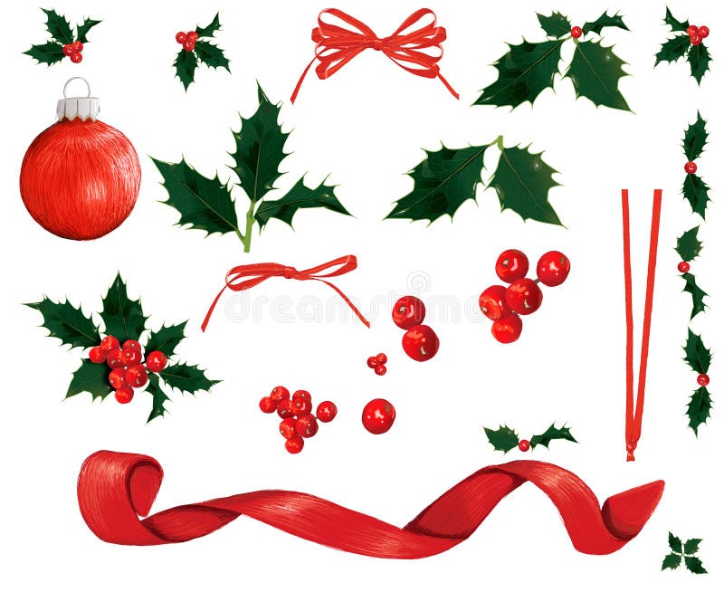 Holly leaf and berry frame stock illustration 