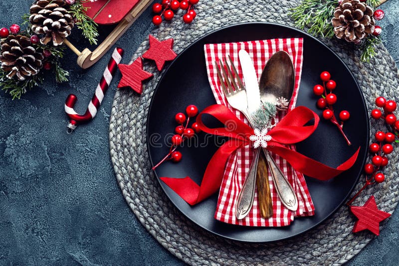 Christmas Decoration. Festive Plate and Cutlery with Christmas ...