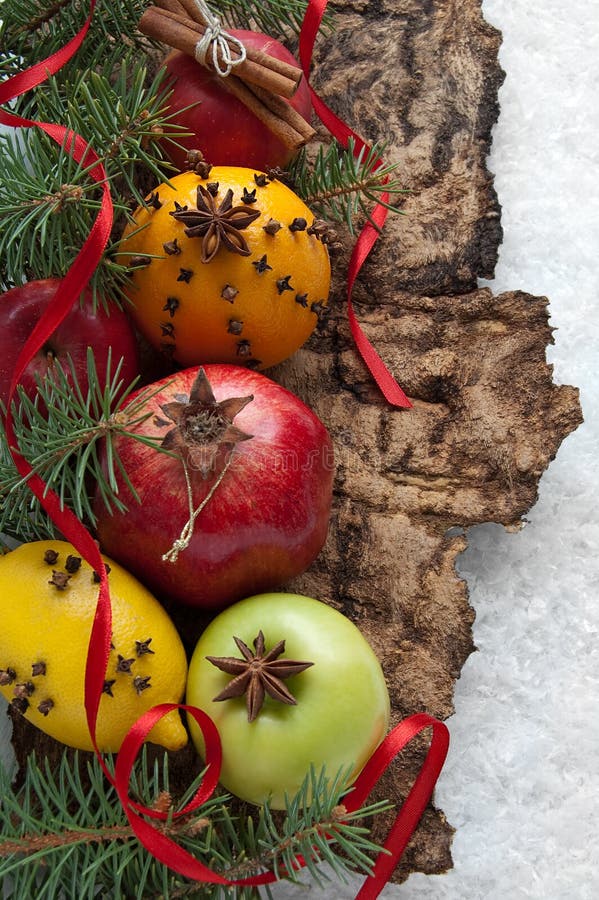 Christmas fruit basket stock photo. Image of decoration 27247124