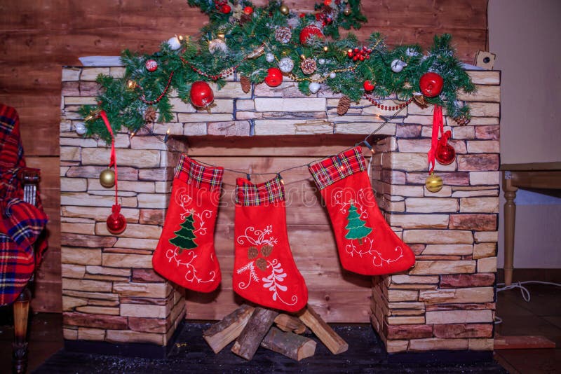 Christmas decoration of the hall in the restaurant. Holiday in the restaurant. New Year`s decor. Red and green decorations. The stock photography Christmas decoration of the hall in the restaurant. Holiday in the restaurant. New Year`s decor. Red and green decorations. The stock photography