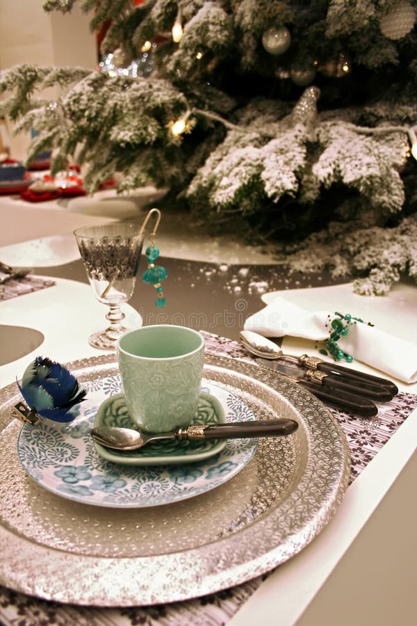 Christmas decoration with silver tray