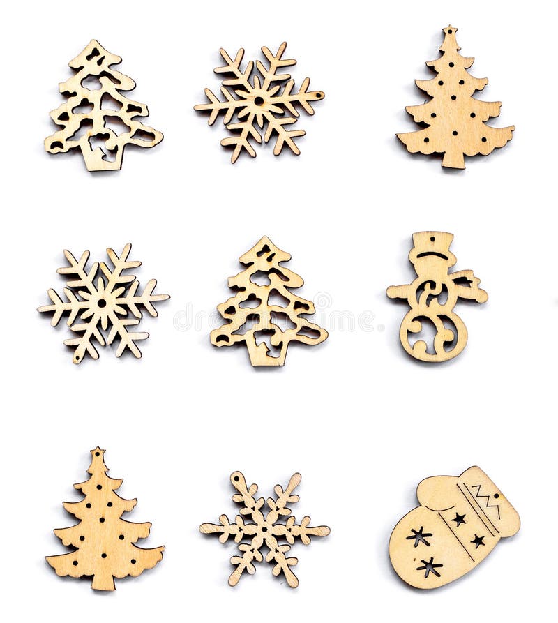 Christmas decoration wood on isolated white. Ornaments christmas