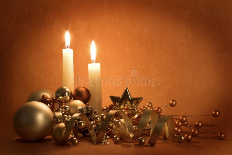 Christmas Decorations and Candles Stock Image Image of gold, candles