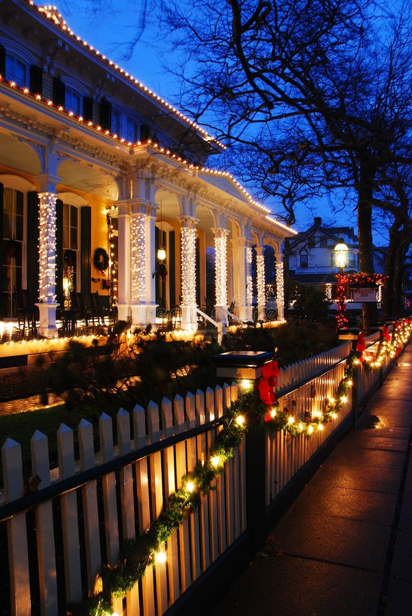 Christmas decorations on Victorian homes