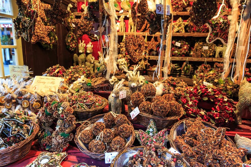 Christmas Decorations at a Christmas Market Stock Image - Image of ...