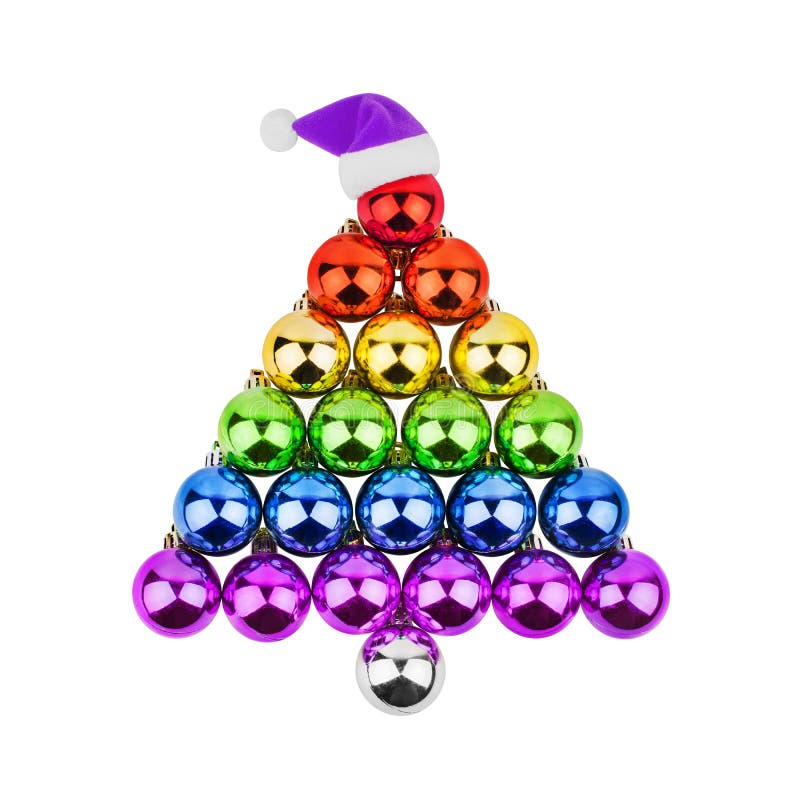 Christmas background. White Christmas fir tree with purple Christmas  decorations on a purple background Stock Photo