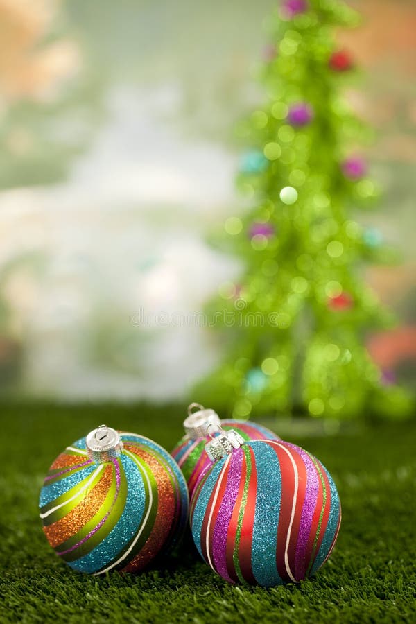 Christmas Decorations on Grass Stock Image Image of winter, shiny
