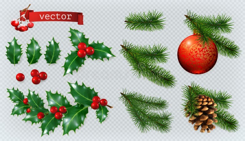 Christmas decorations. 3d vector icon set