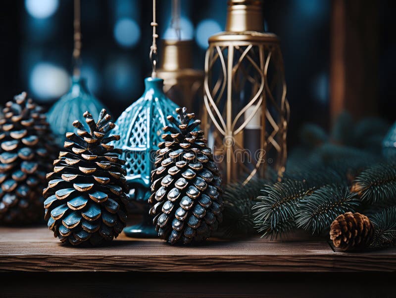 Christmas Decorations. Lights in the Background. Christmas. AI