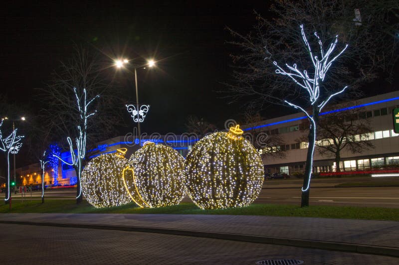 Christmas Decorations Next To Olivia Business Centre at Night