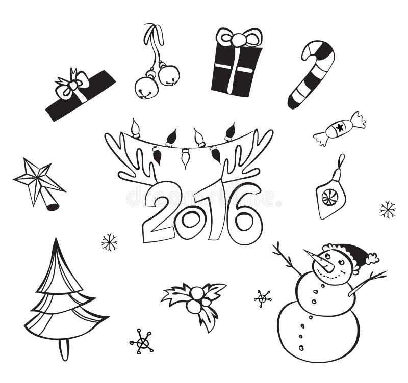 Christmas decorations set. Vector icons. Design elements collection. Cartoon objects. Snowmen,deer, pine tree,holly berry, gifts. vector illustration Christmas decorations set. Vector icons. Design elements collection. Cartoon objects. Snowmen,deer, pine tree,holly berry, gifts. vector illustration