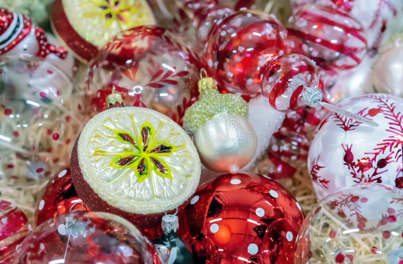 Christmas Decorations on the Christmas Tree of Various Shapes and Sizes