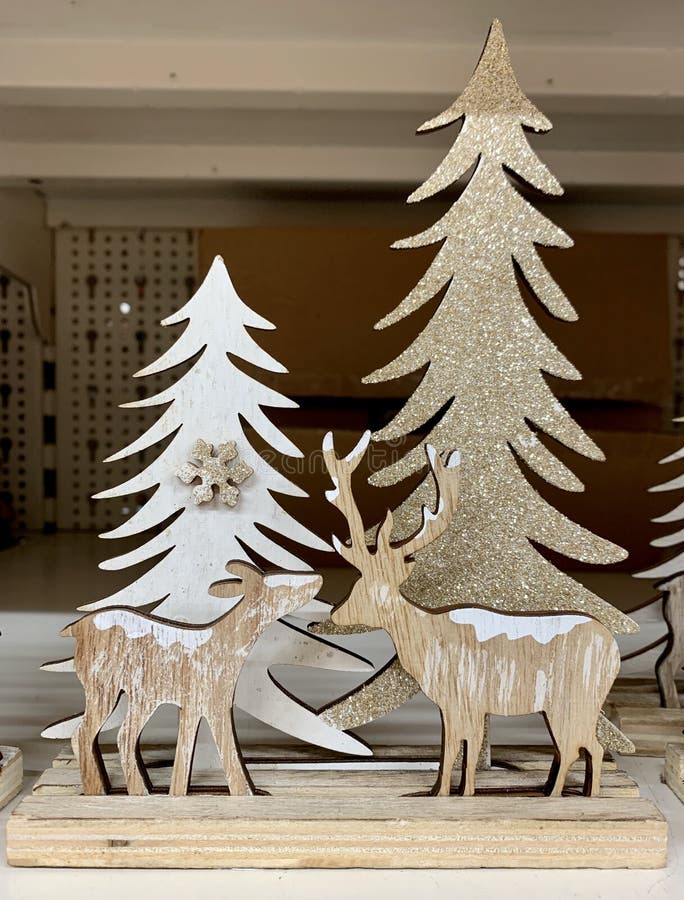 Christmas Decorations Christmas Deer Wood Decorations Office Desktop Male  And Female With White Hair Light Doodads Chalet Painted Wooden House