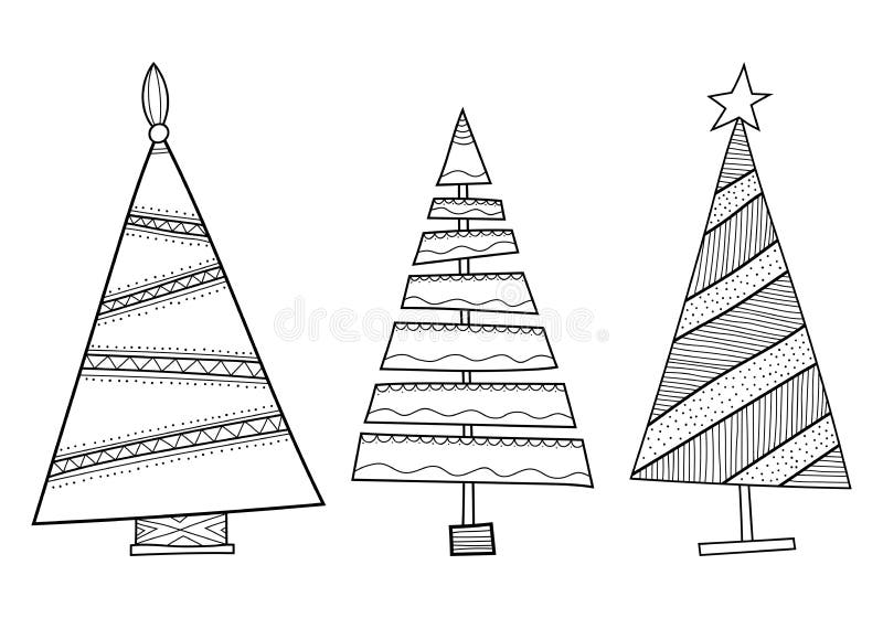 Christmas Decorative Trees. Black and White Illustration Stock Vector ...