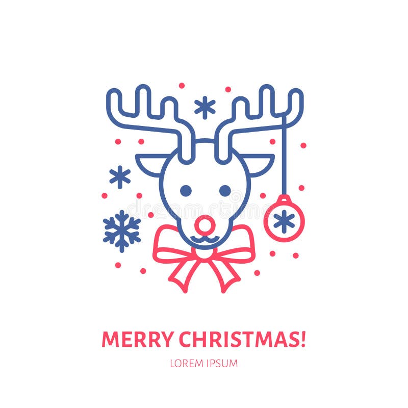 Christmas deer, new year decoration flat line icon. Winter holidays vector illustration. Sign of happy reindeer with vector illustration Christmas deer, new year decoration flat line icon. Winter holidays vector illustration. Sign of happy reindeer with vector illustration
