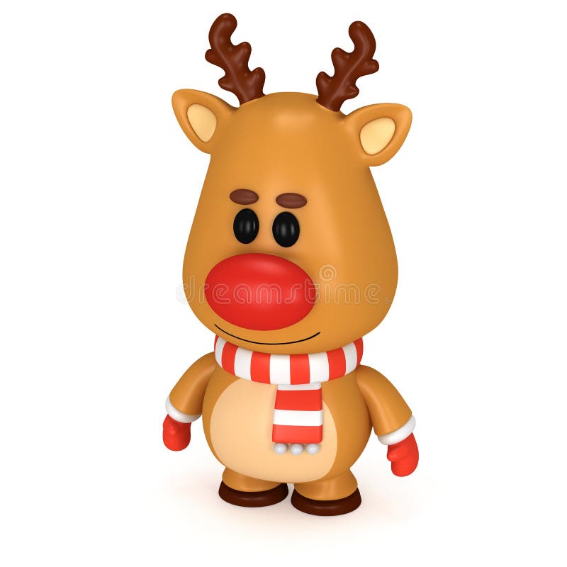 Christmas deer with red nose wear scarf and mittens