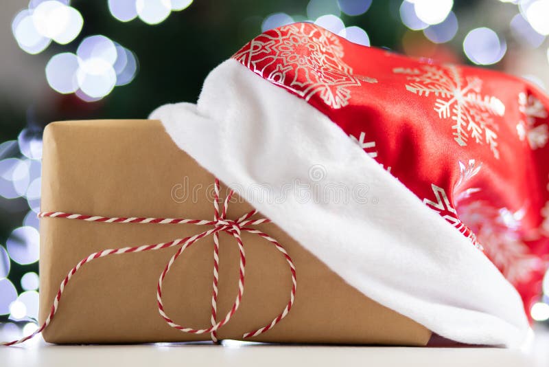 Christmas Delivery,christmas Gift in Santa Hat Under Christmas Tree