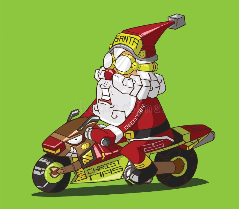 Christmas delivery. Santa Claus on a motorcycle