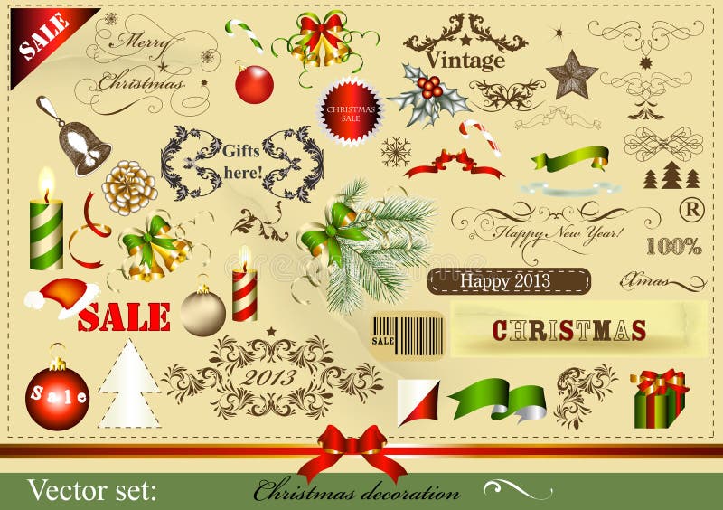 Christmas design elements in vintage style