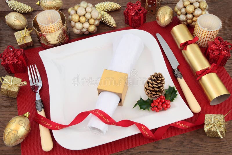 Christmas Dinner Place Setting Stock Photo - Image of bauble