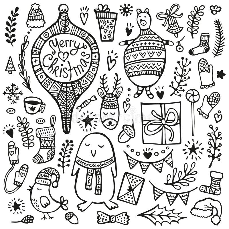 Christmas doodle collection. Hand drawing cute characters and design elements. vector illustration Christmas doodle collection. Hand drawing cute characters and design elements. vector illustration