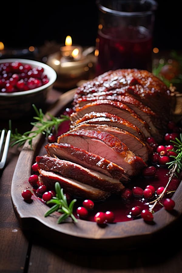 christmas-duck-roast-with-cranberry-sauce-ai-generative-stock