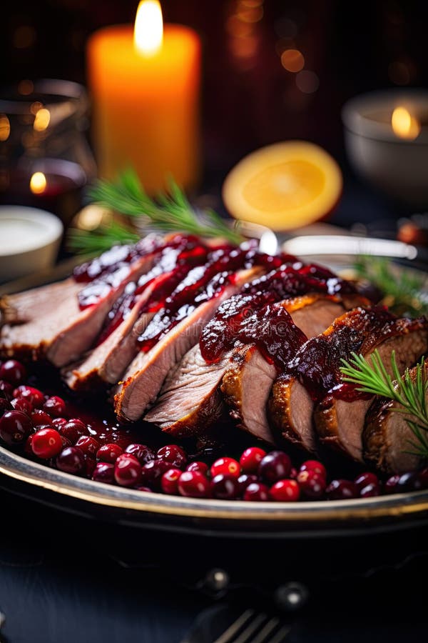 christmas-duck-roast-with-cranberry-sauce-ai-generative-stock