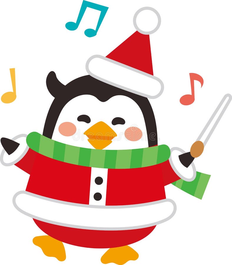 Christmas elements. Cute Santa Penguin swinging baton stick.Flat design.Vector illustration.Cartoon character. stock illustration Christmas elements. Cute Santa Penguin swinging baton stick.Flat design.Vector illustration.Cartoon character. stock illustration
