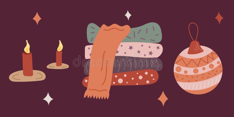 Christmas elements, happy holidays elements, cozy winter elements. stock illustration