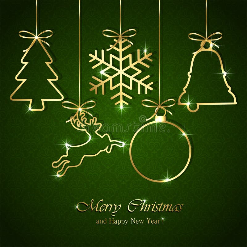 Christmas elements on seamless green background stock illustration Christmas elements on seamless green background stock illustration