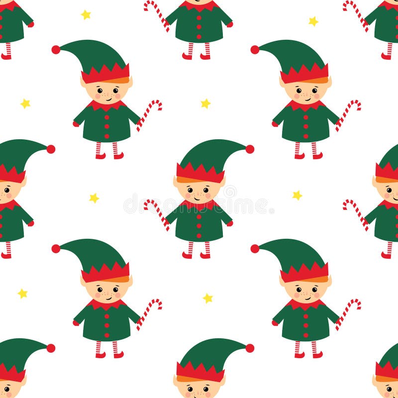 Christmas elf with candy cane seamless pattern on white background. royalty free illustration Christmas elf with candy cane seamless pattern on white background. royalty free illustration