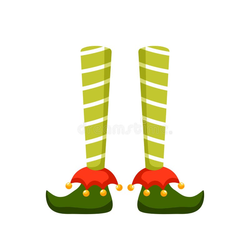 Christmas Elf feet flat vector illustration. Pixie, Santa Claus helper, elfin cartoon character. Xmas leprechaun legs in
