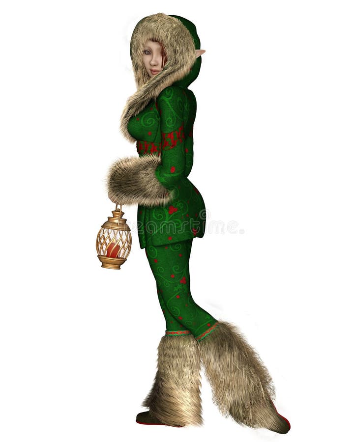 Download Christmas Elf Girl In Green And Red Holly Outfit, Side ...
