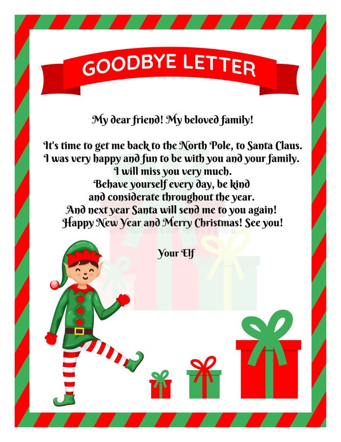 Christmas Elf Goodbye Letter with Christmas Gift. Flat Vector ...
