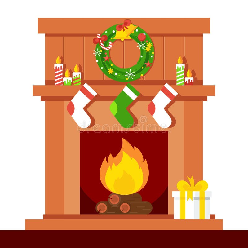 Christmas fire place brown stock vector. Illustration of graphic - 81296952