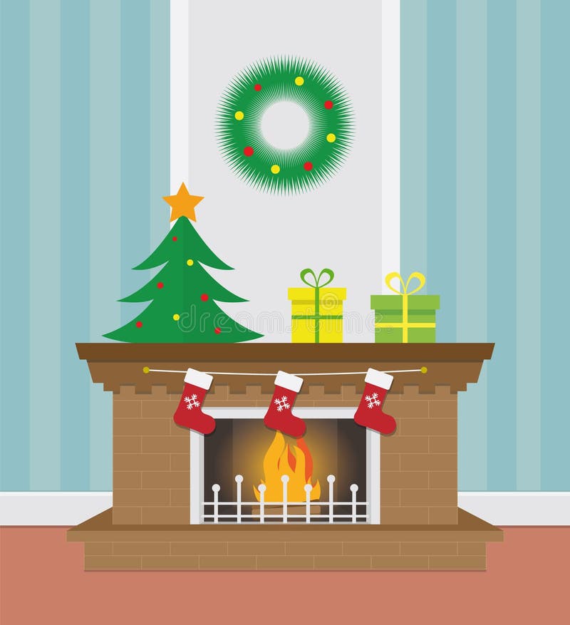 Christmas Fireplace Illustration Stock Vector - Illustration of comfort ...