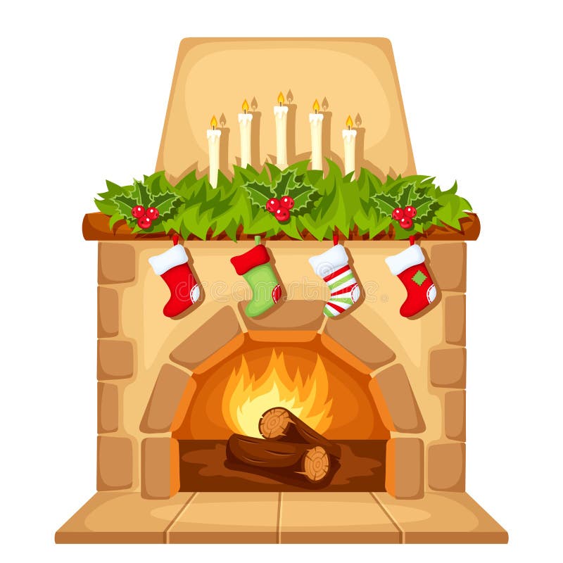 Christmas Fireplace. Vector Illustration. Stock Vector - Illustration of holiday, home: 82237221