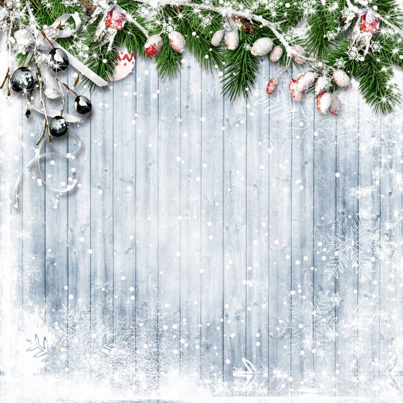 Christmas Border with Fir Branches, Jingle Bells and Snowfall. G Stock ...