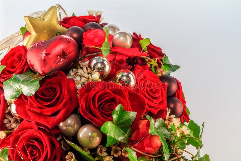 Red Poinsettias Flowers in Christmas Tree Shape. Stock Image Image of
