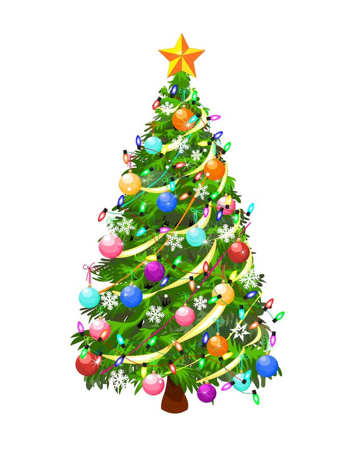 Christmas Fluffy Tree with Decorations Stock Vector Illustration of