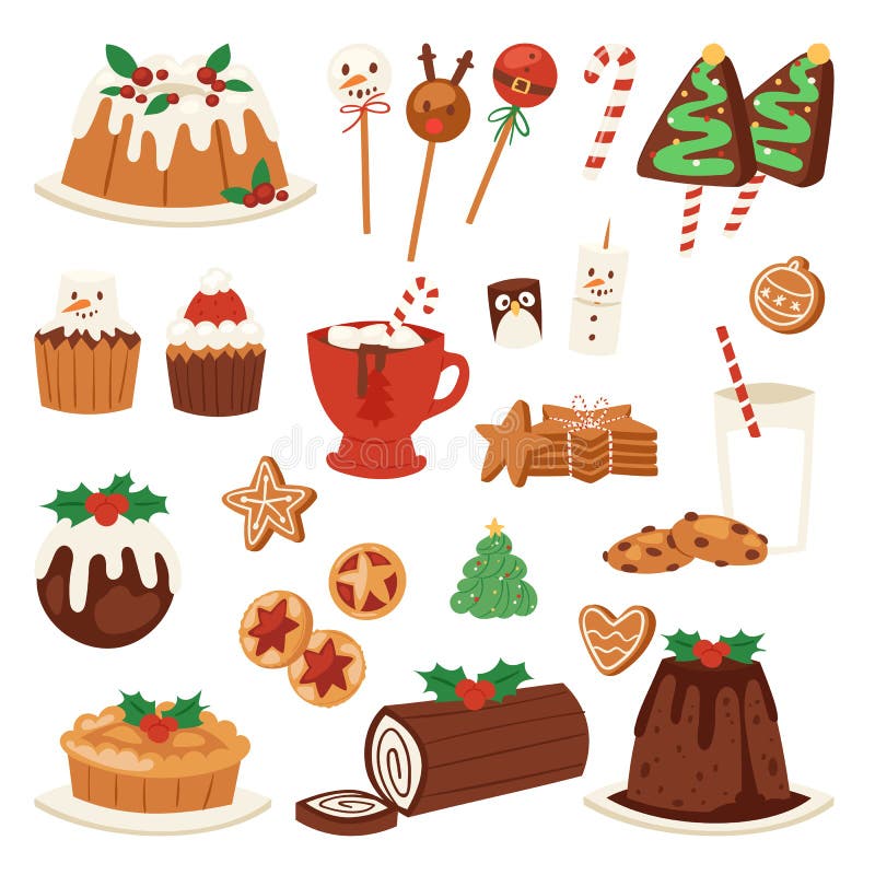 Christmas Food Vector Desserts Holiday Decoration Xmas Family Diner ...