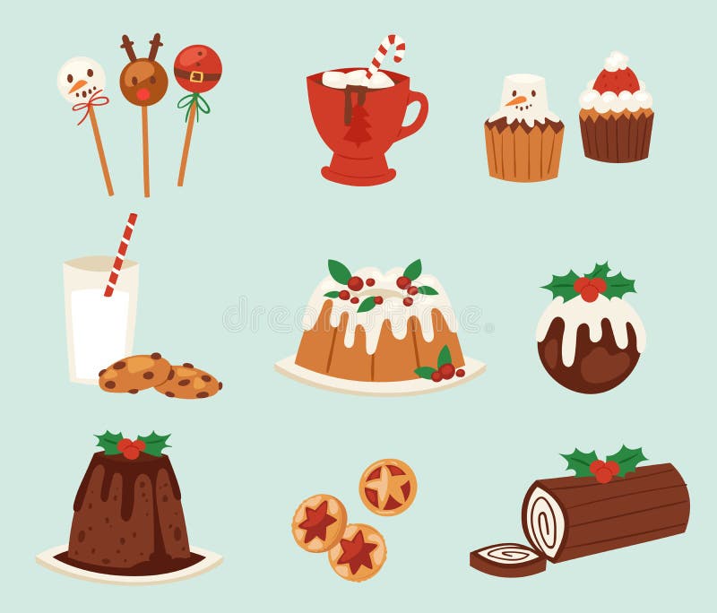 Christmas Food Vector Desserts Holiday Decoration Xmas Stock Vector ...