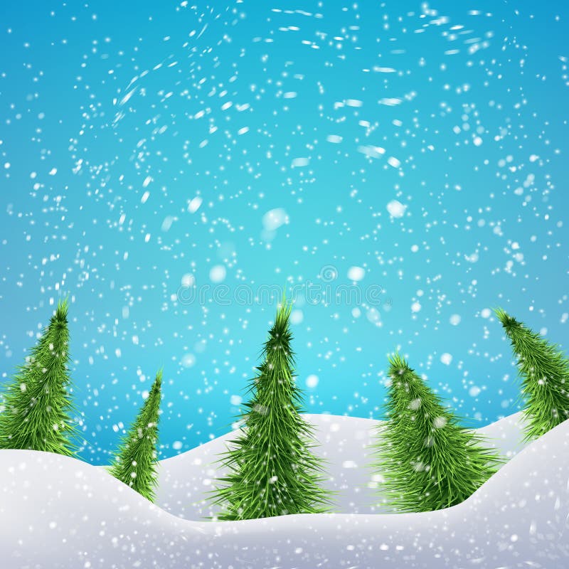 Christmas Forest with snowfall and drifts. Vector