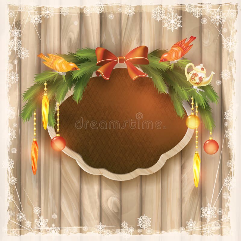 Christmas frame board, garland, ornaments, birds