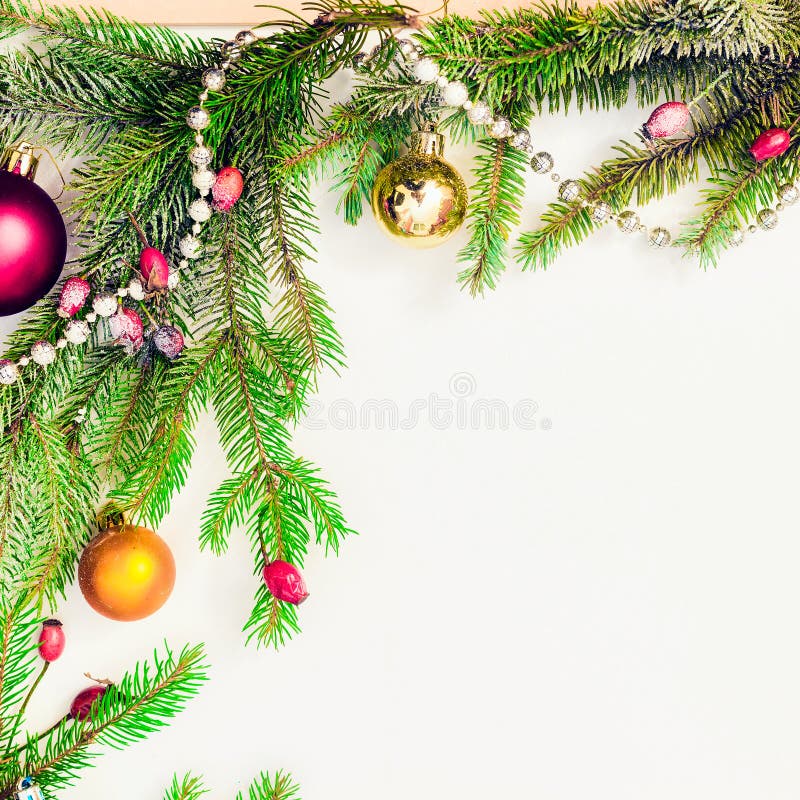Christmas Frame With. New Year Ornaments And Decorations Stock Photo